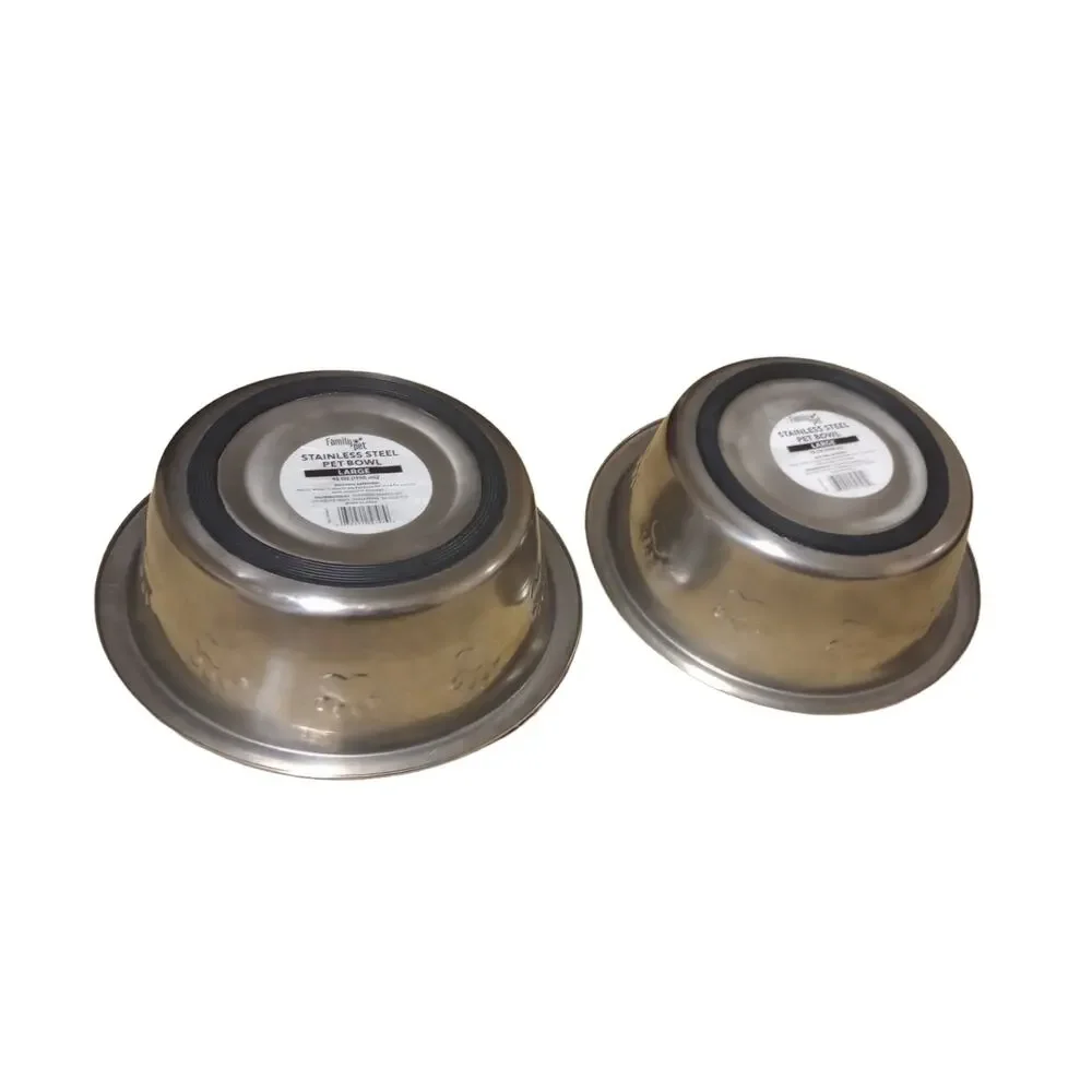 Family Pet Paw Print Non Slip Stainless Steel Pet Bowl Set Large 52OZ 8
